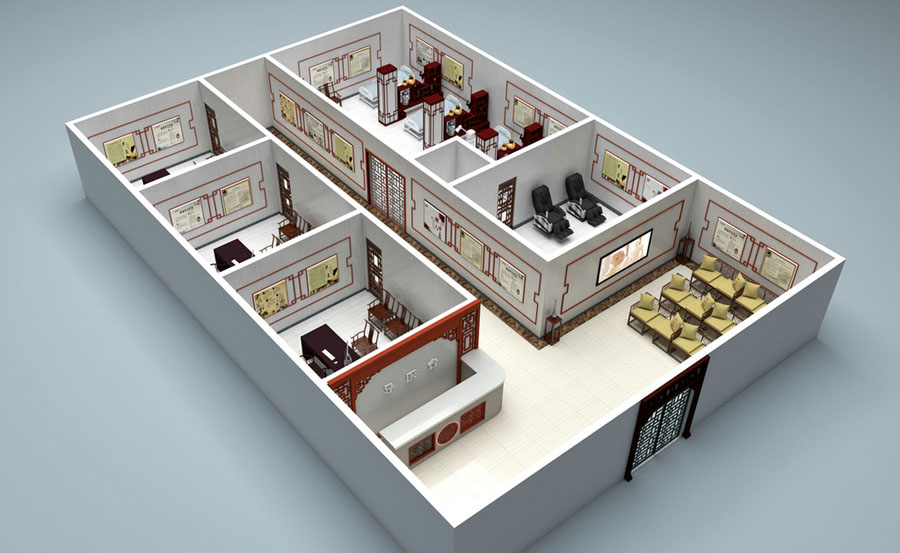 中醫(yī)館裝修設計模型效果圖