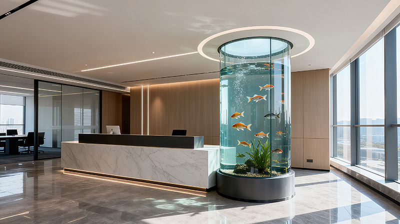 高顏值公司辦公室前臺魚池裝修方案圖五