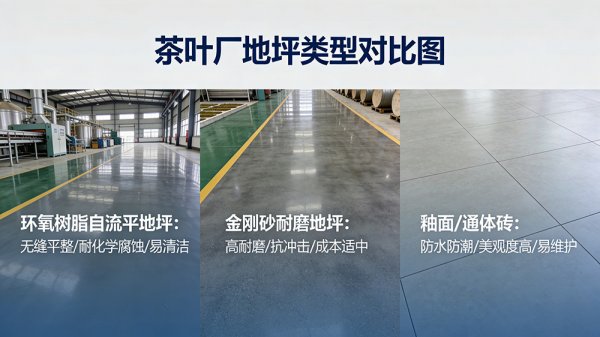 茶葉廠加工車間地面選材PK：環氧地坪、金剛砂、瓷磚哪種更適合你？